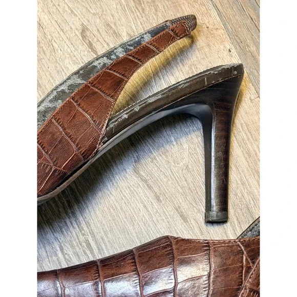 Brown Leather Slingback Heels Pointed Toe Classic Lauren Ralph Lauren 8.5 - Picture 11 of 11